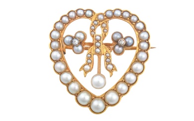 A Victorian Split Pearl and Diamond Brooch the openwork heart...