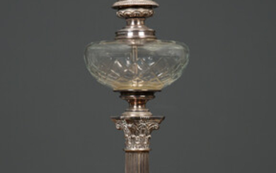 A Victorian silver plated oil lamp base