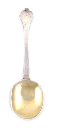 A William and Mary East Anglian silver Trefid spoon, by Thomas Havers, Norwich 1691, the oval bowl later gilded, and with a raised rat-tail, the reverse of the terminal with prick dot initials ~G~ over ~I.M~, length 17cm, approx. weight 1.1oz...