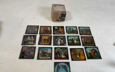 A box of magic lantern slides featuring some scenes from...