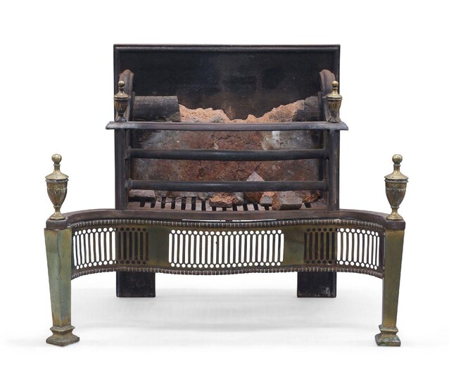 A cast iron and brass fronted Adam style fire grate, late 19th/early 20th century, 61cm high, 75cm wide, 42cm deep