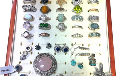 A collection of 925 silver jewellery comprising 27 rings, mostly...