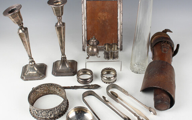 A collection of assorted silver items, including a rectangular photograph frame, Birmingham 1920 by