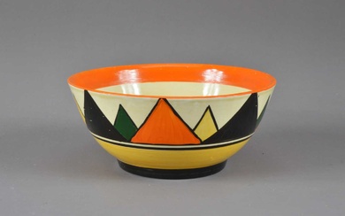A cracked Clarice Cliff hand painted pottery bowl
