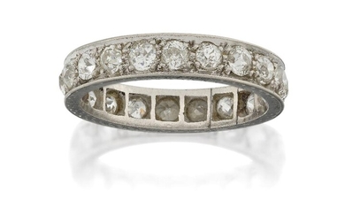 A diamond eternity ring, designed as a single row of old brilliant-cut diamonds, ring size approx. N½
