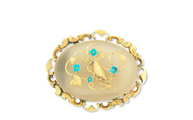 A gold and turquoise brooch, mid 19th century