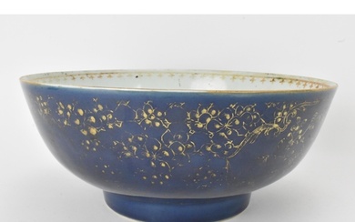 A large Chinese export Qianlong footed bowl, in a powder blu...