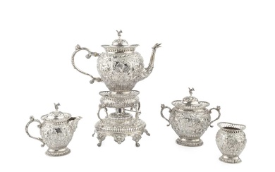A late 19th century Dutch silver five piece bachelor's tea...