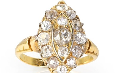 A late Victorian 18ct gold diamond navette cluster ring