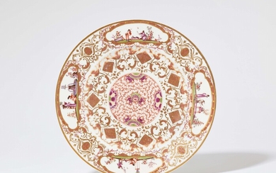 A magnificent early Meissen porcelain plate with Hoeroldt Chinoiseries