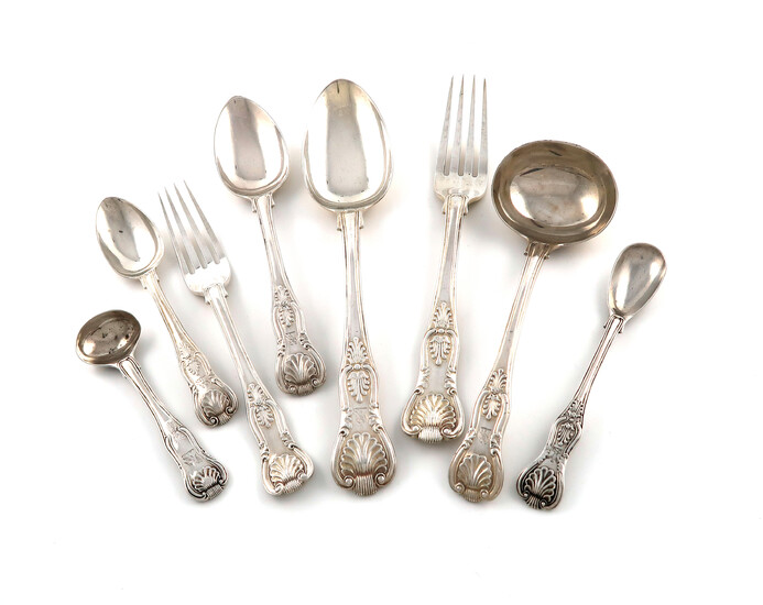 A matched Victorian silver King's pattern canteen for twelve