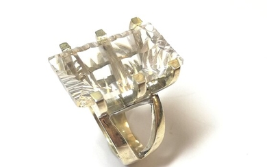 A modern rock crystal statement ring