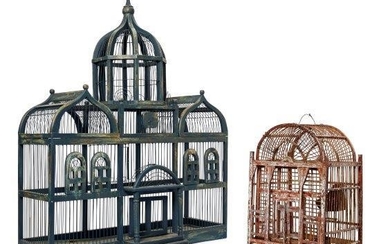 A painted bird cage, 20th century, of...
