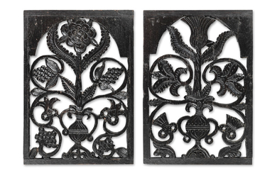 A pair of 17th century carved oak panels, English
