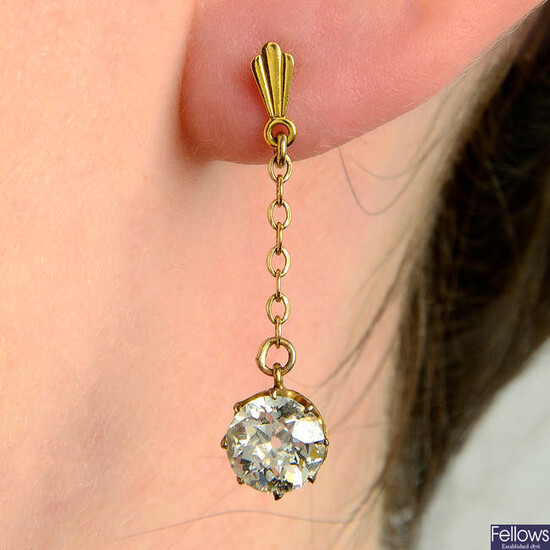 A pair of 9ct gold old-cut diamond drop earrings.
