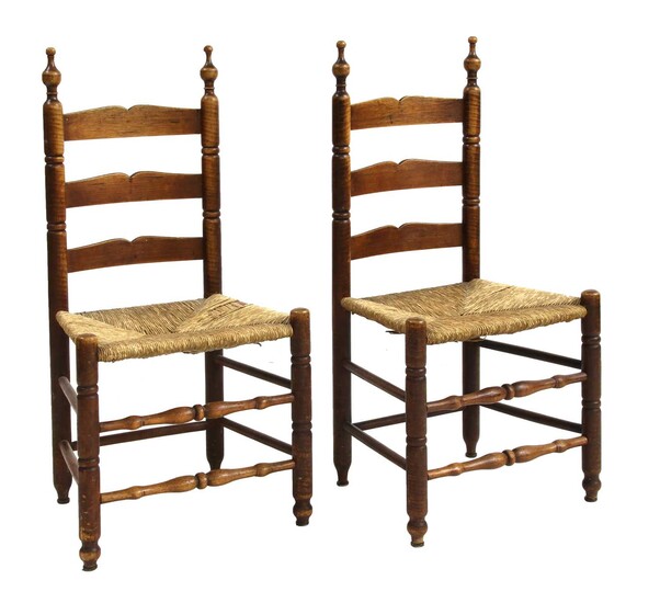 A pair of American figured maple and ash slat-back side chairs