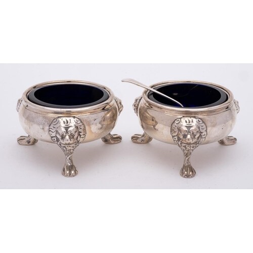 A pair of George II silver salts, maker's mark worn, London,...