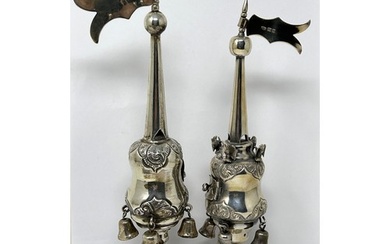 A pair of George V silver incense burners with bells, London...