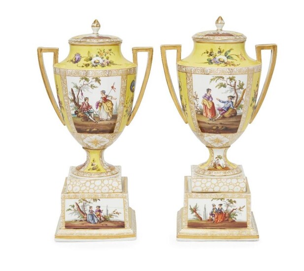 A pair of German porcelain twin handled...
