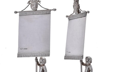 A pair of Victorian silver menu or place card holders by George Angell & Co.