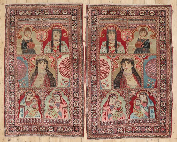 A pair of fine Persian pictorial wool rugs