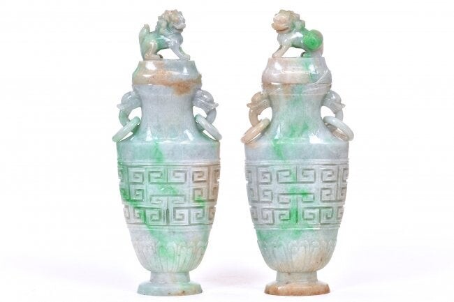 A Pair of Jade Vases and Covers, Chinese