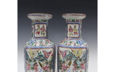 A pair of large Chinese Canton famille rose vases of balus...