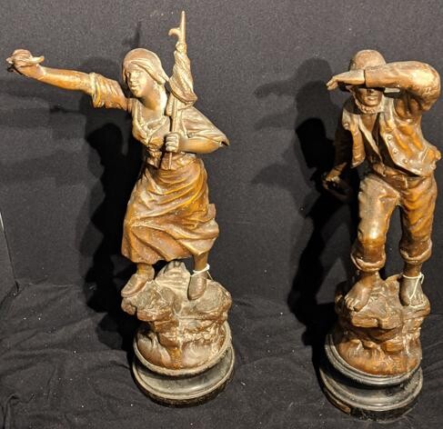 A pair of large French spelter figures
