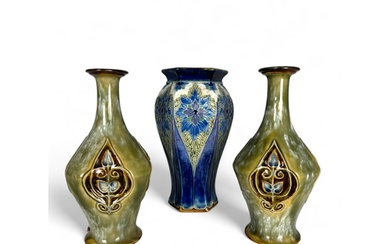 A pair of shaped Royal Doulton vases by E.Violet Hayward and...