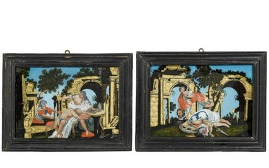 A pair of southern German reverse glass paintings, 18th