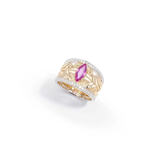 A pink sapphire and diamond dress ring