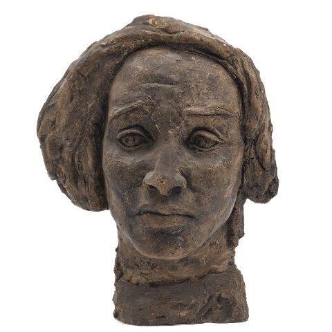 A plaster bust of a woman, 20th century, unknown artist, signed with initials GL, 26cm high