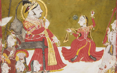 A portrait of Jagat Singh II of Mewar (1734-1751) watching...