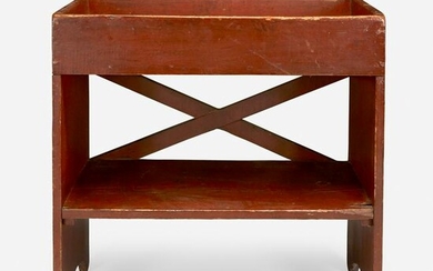 A red-painted pine bucket bench, Pennsylvania, 19th