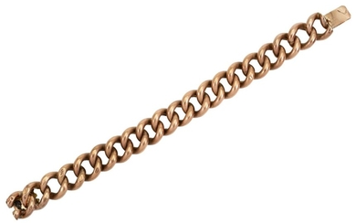 A rose gold curb link bracelet, length, 23cm, gross weight approximately 58g, spurious 56 zolotnik marks, clasp defective, c.1900