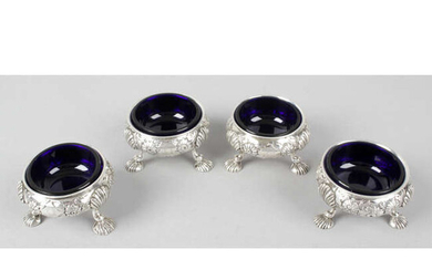 A set of four early Victorian silver cauldron open salts.
