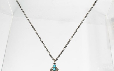 A turquoise, diamond and blackened silver pendant necklace