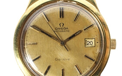 A vintage gents Omega Geneve automatic wristwatch, the gilt dial with batons denoting hours