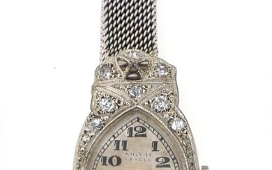 A wristwatch of 18k white gold and diamonds. Mechanical movement with manual...