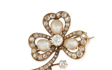 AN ANTIQUE VICTORIAN PEARL AND DIAMOND CLOVER BROOCH