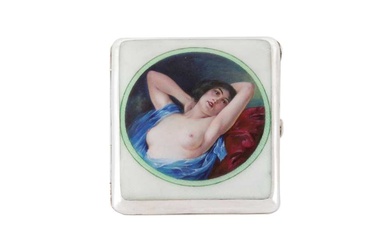 An early 20th century German silver and enamel novelty erotic cigarette case, probably Pforzheim circa 1910 by EK (untraced)