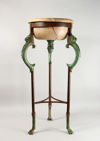 AN IMPRESSIVE BRONZE AND MARBLE BASIN ON STAND, the