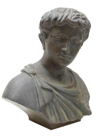 AN OLD CAST IRON BUST OF ROMAN EMPEROR