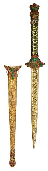 AN OTTOMAN GEM-SET JADE-HILTED DAGGER AND SCABBARD, DATED 991 AH/1583 AD, TURKEY, 16TH CENTURY AND LATER