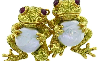 ANDREW CLUNN Yellow Gold Frog Pin BROOCH Clip with