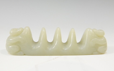 ANTIQUE CHINESE CARVED JADE BRUSH REST - QING DYNASTY 18/19TH CENTURY