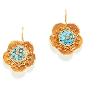 ANTIQUE TURQUOISE AND DIAMOND EARRINGS, 19TH CENTURY in