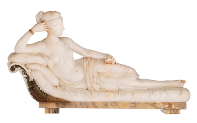 After Antonio Canova (1757-1822), Pauline Bonaparte as 'Venus Victrix', Carrara marble, H 35 - W...
