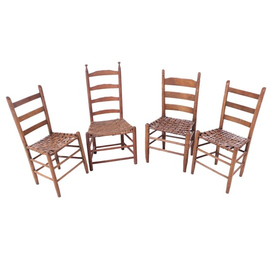 American Primitive Mixed Woods Ladderback Side Chairs, 19th Century