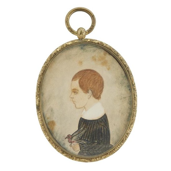 American School 19th century, Portrait miniature of a